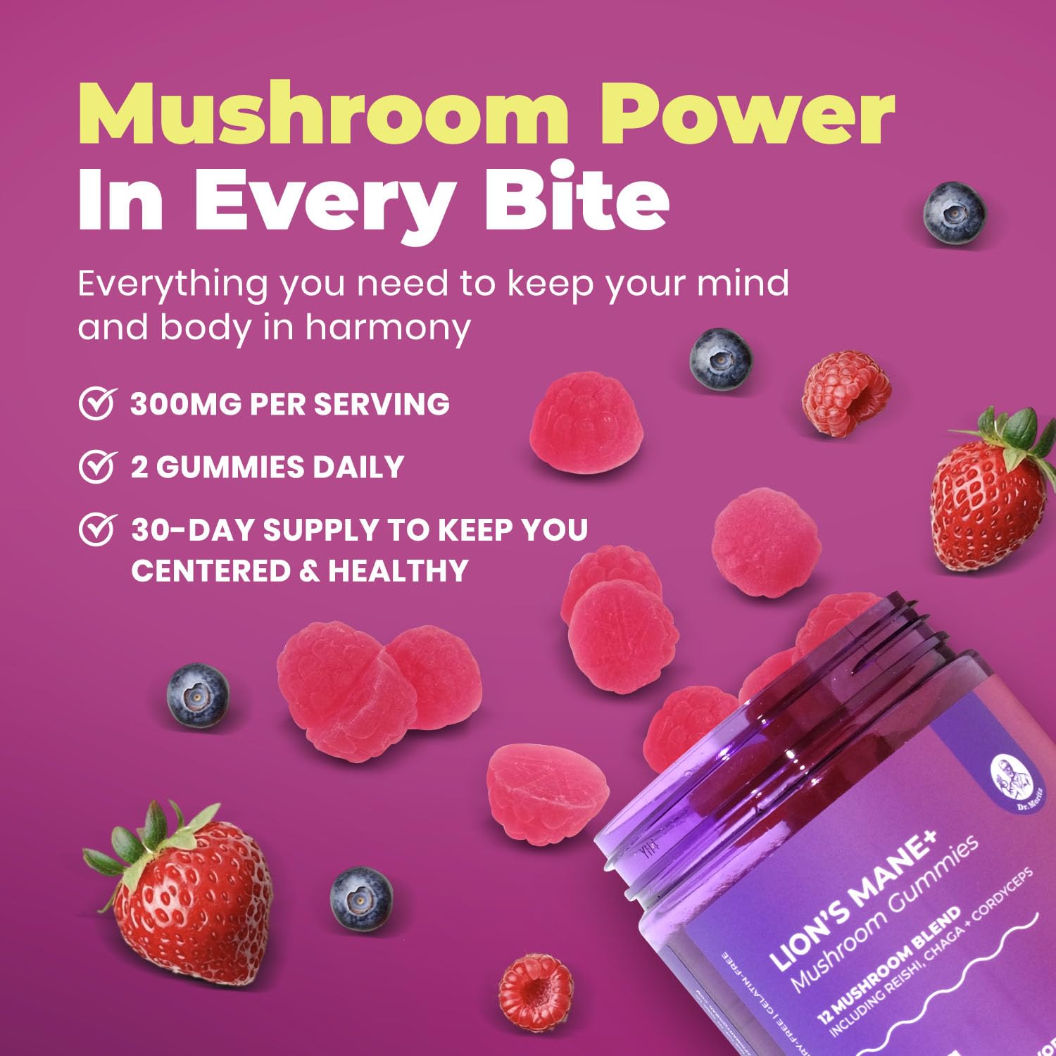 DR. MORITZ Lions Mane Gummies kids-serving shot suggests family-friendly wellness.