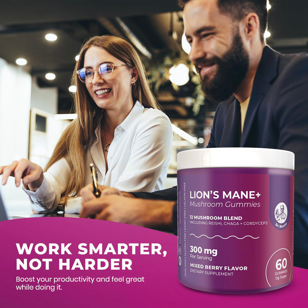 DR. MORITZ Lions Mane Gummies packaging-back view emphasizes wholesome ingredients.