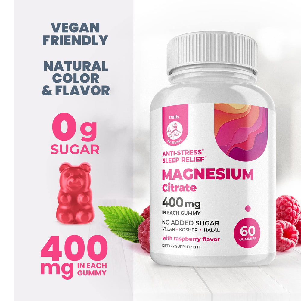 DR. MORITZ Magnesium Citrate Gummies closeup reveals raspberry flavor.