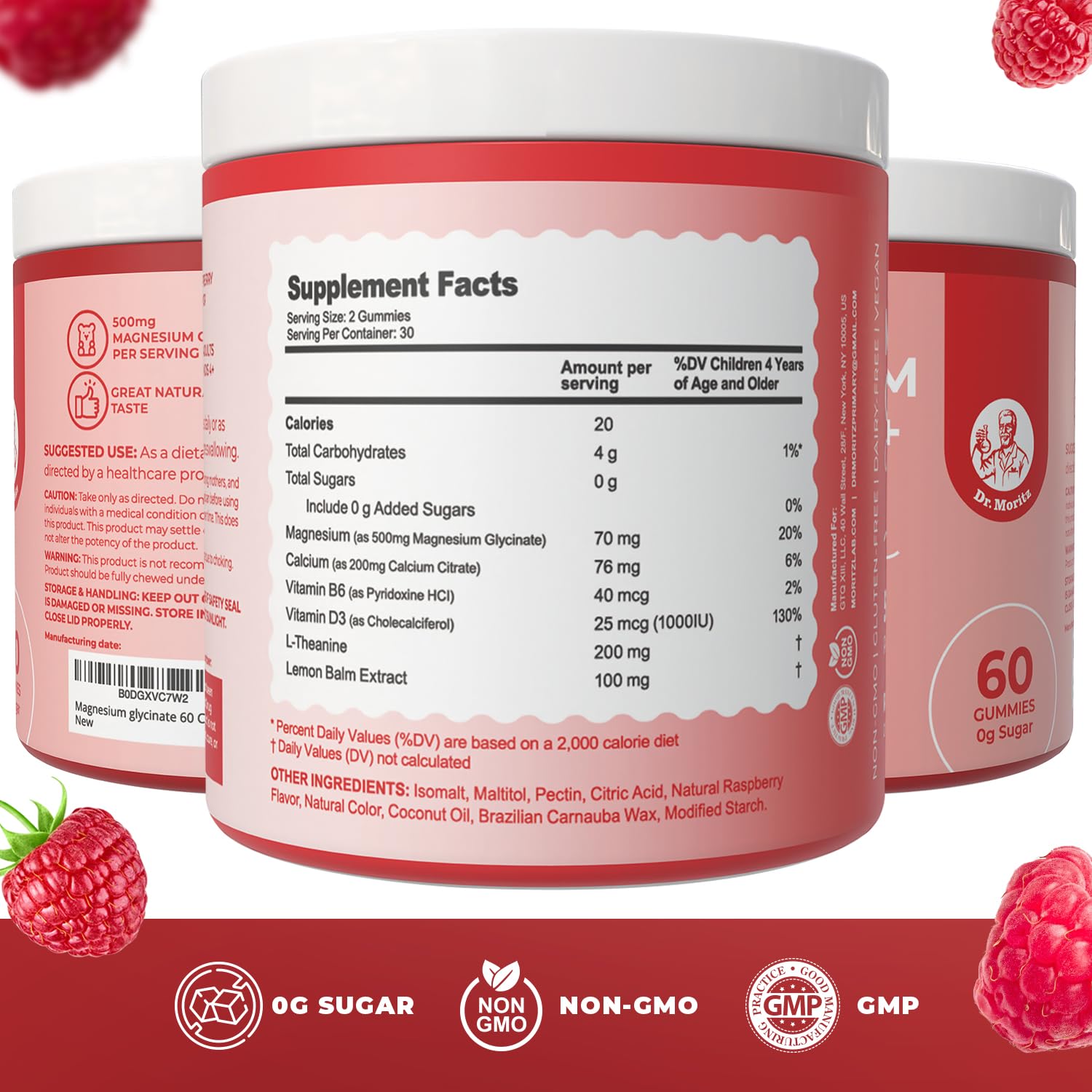 Dr. Moritz gummies raspberry close-up shows tasty easy-to-chew relief