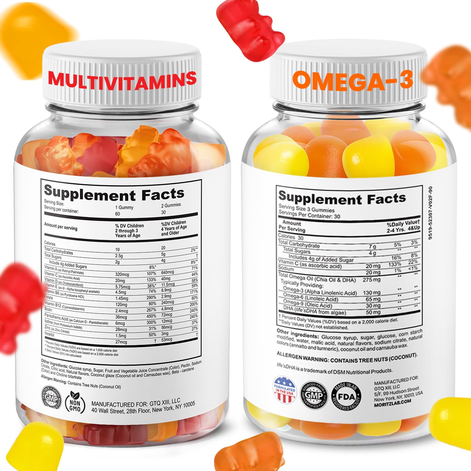 DR. MORITZ Omega 3 Gummies serving spoon shows tasty fruit flavor and easy daily dose.