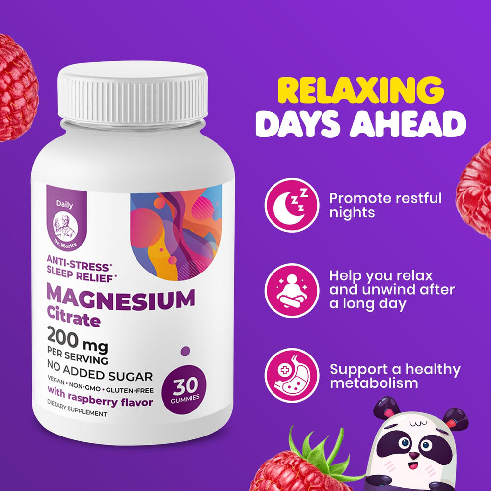 DR. MORITZ sugar-free magnesium chews close-up with vibrant texture.
