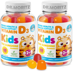 DR. MORITZ Vitamin D gummies bottle label highlighting 2000 IU for immune support.