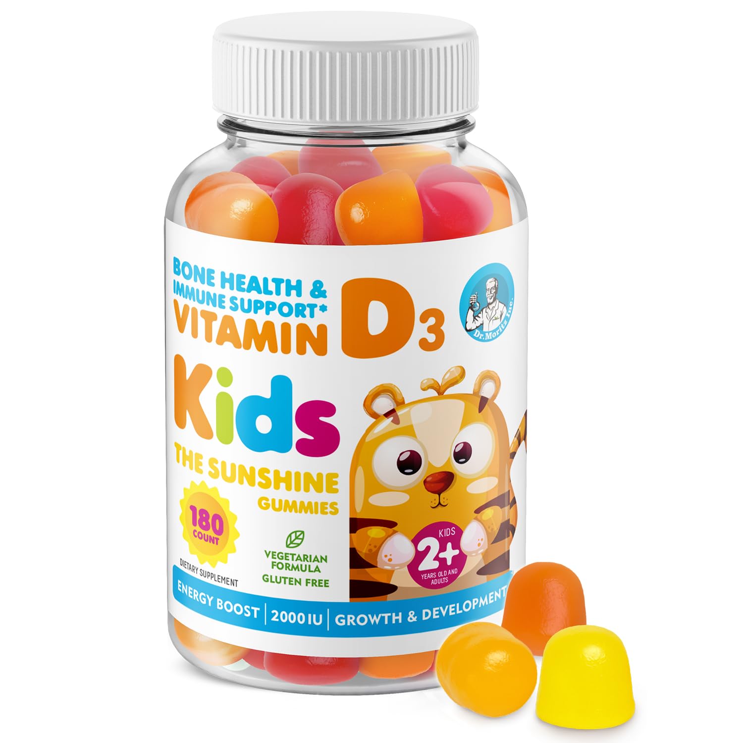 DR. MORITZ Vitamin D Gummies kids bottle front for easy daily use and immune support.