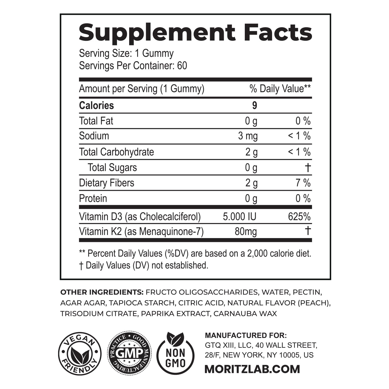 DR. MORITZ Vitamin D3 K2 gummies packaging box showing sugar-free, gluten-free claim