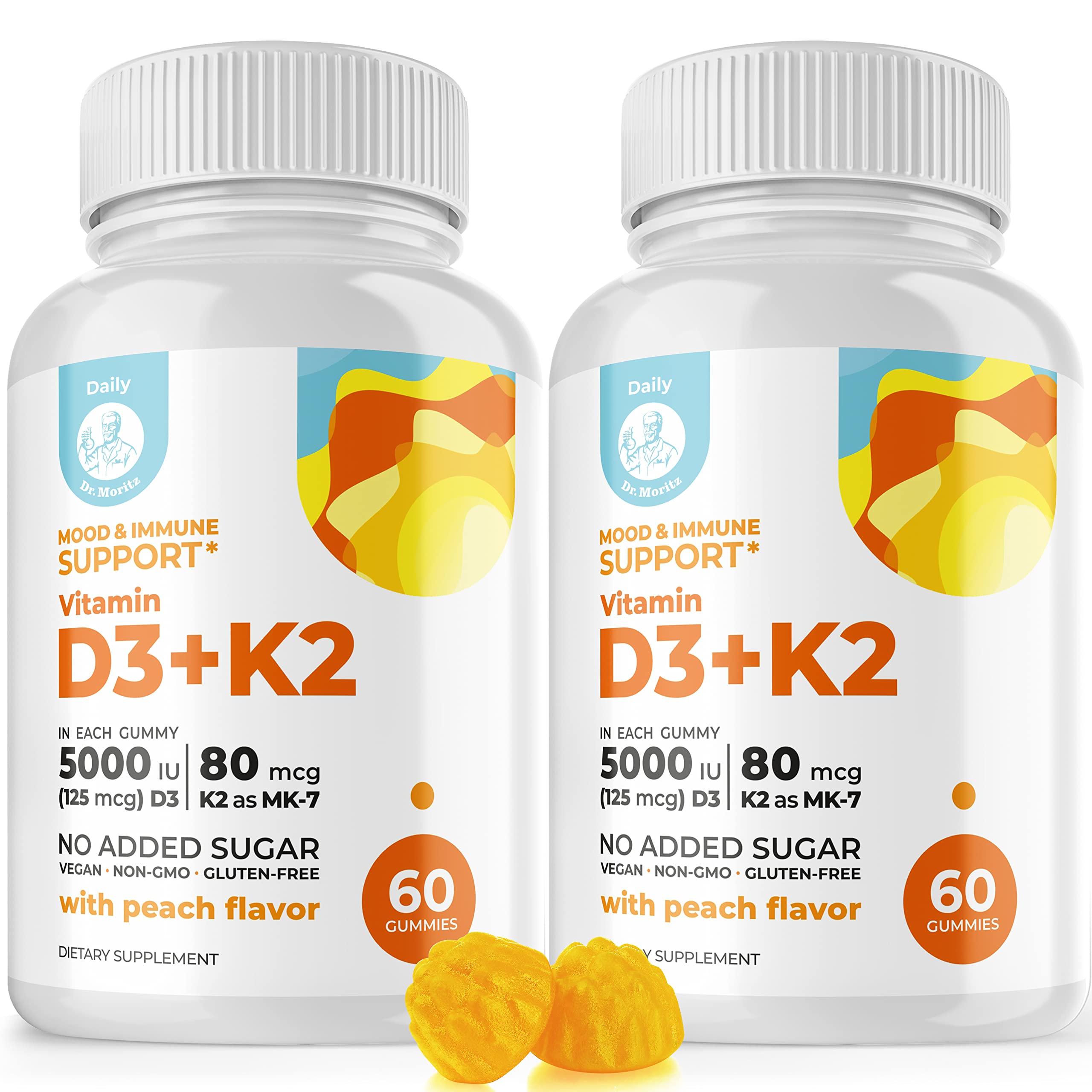 DR. MORITZ Vitamin D3 K2 gummies peach bottle for daily immune support