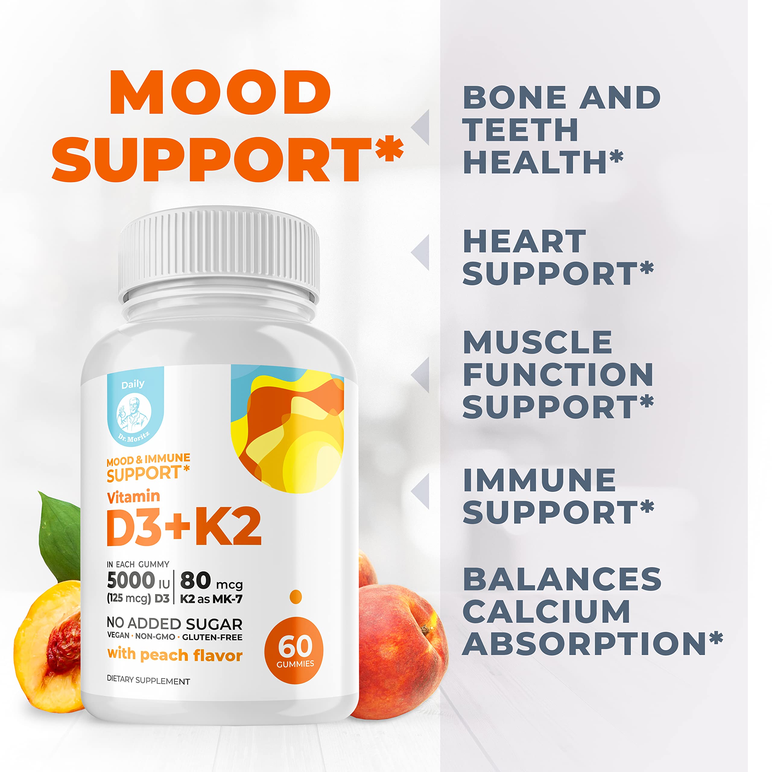 DR. MORITZ Vitamin D3 K2 gummies vegan formula with MK-7 for bone health