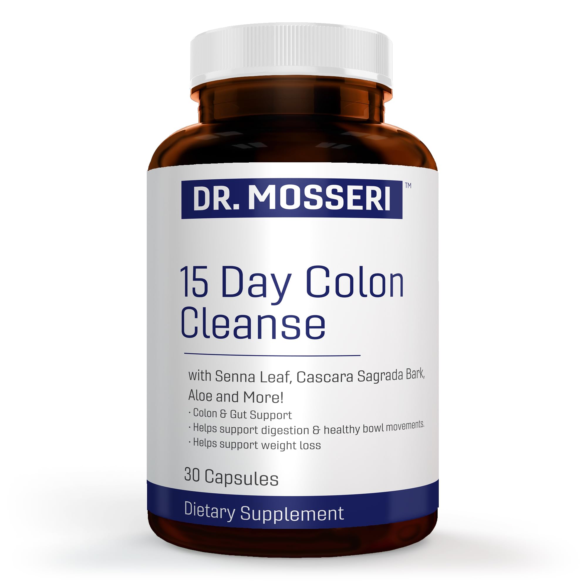 DR. MOSSERI bottle for 15-day colon cleanse, supporting gentle detox