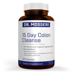 DR. MOSSERI bottle for 15-day colon cleanse, supporting gentle detox