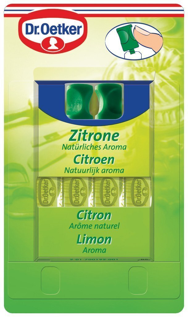 Dr. Oetker Citron flavor essence bottle adds bright lemon flavor to baking.