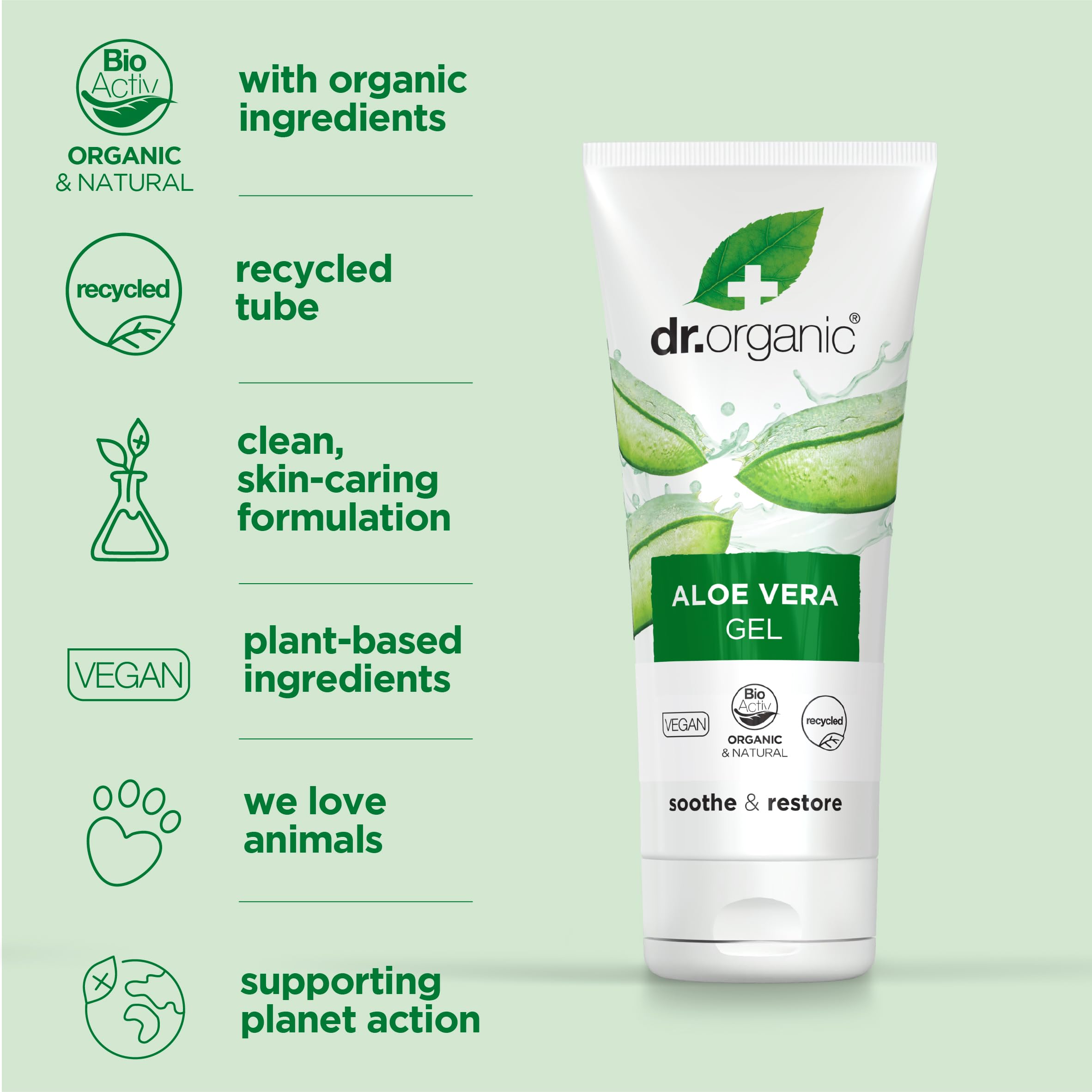 Dr Organic Aloe Vera Gel 200ml cooling after sun exposure for comfort
