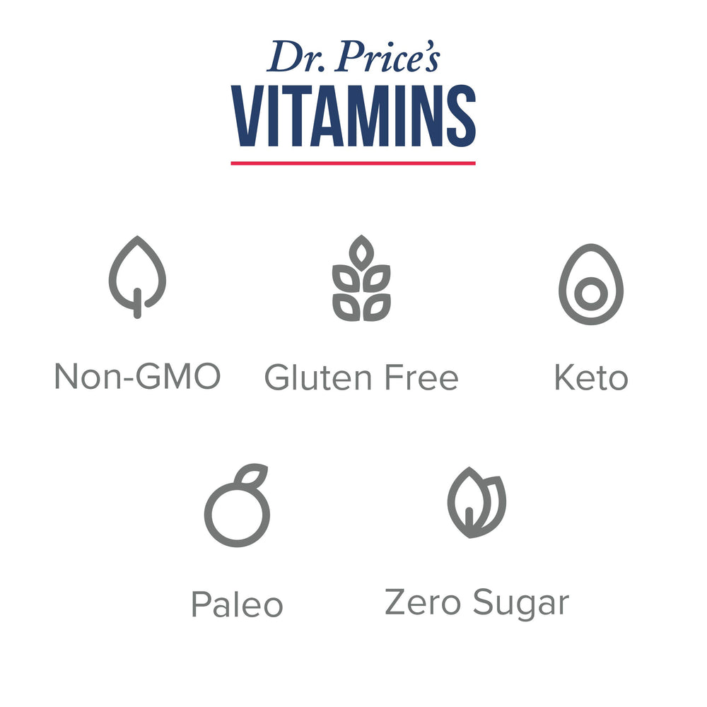 Dr. Price's Cal-Mag Vites family-friendly formula for kids and adults.