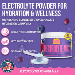 Dr. Price's Electrolytes blueberry-pomegranate powder dissolves easily in water for daily hydration