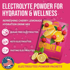 Dr. Price's Cherry Lemonade electrolytes packet back view with nutrition details for keto users