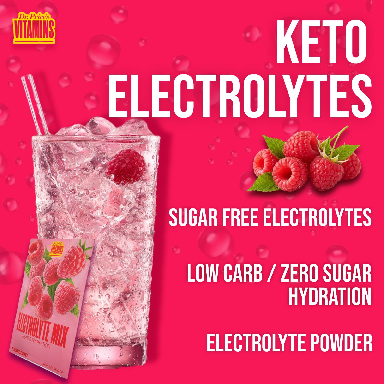 Dr Price's Electrolytes Raspberry pack supports endurance and recovery during workouts.