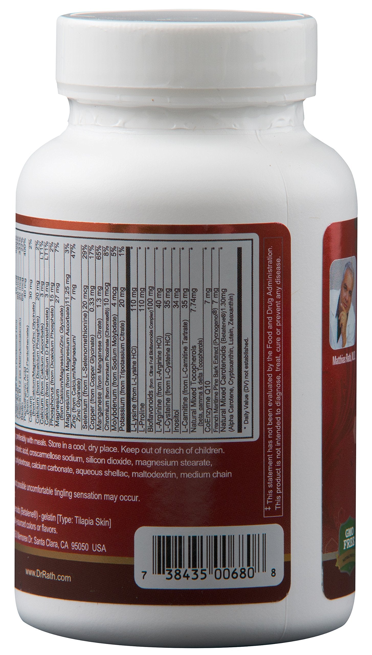 Dr. Rath Cardiovascular Health 90 Tabs ingredients label highlights key nutrients