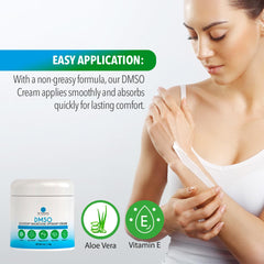 Dr. Robaina DMSO Cream with Aloe Vera and Vitamin E hydrates the skin.