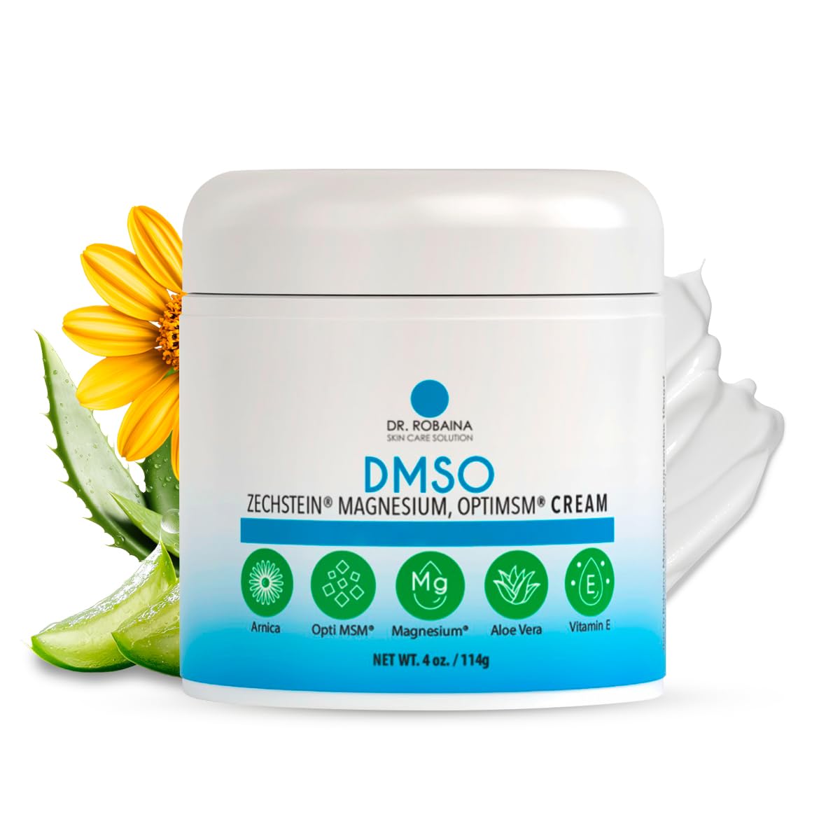 Dr. Robaina DMSO Cream bottle close-up, fragrance-free for daily self-care.