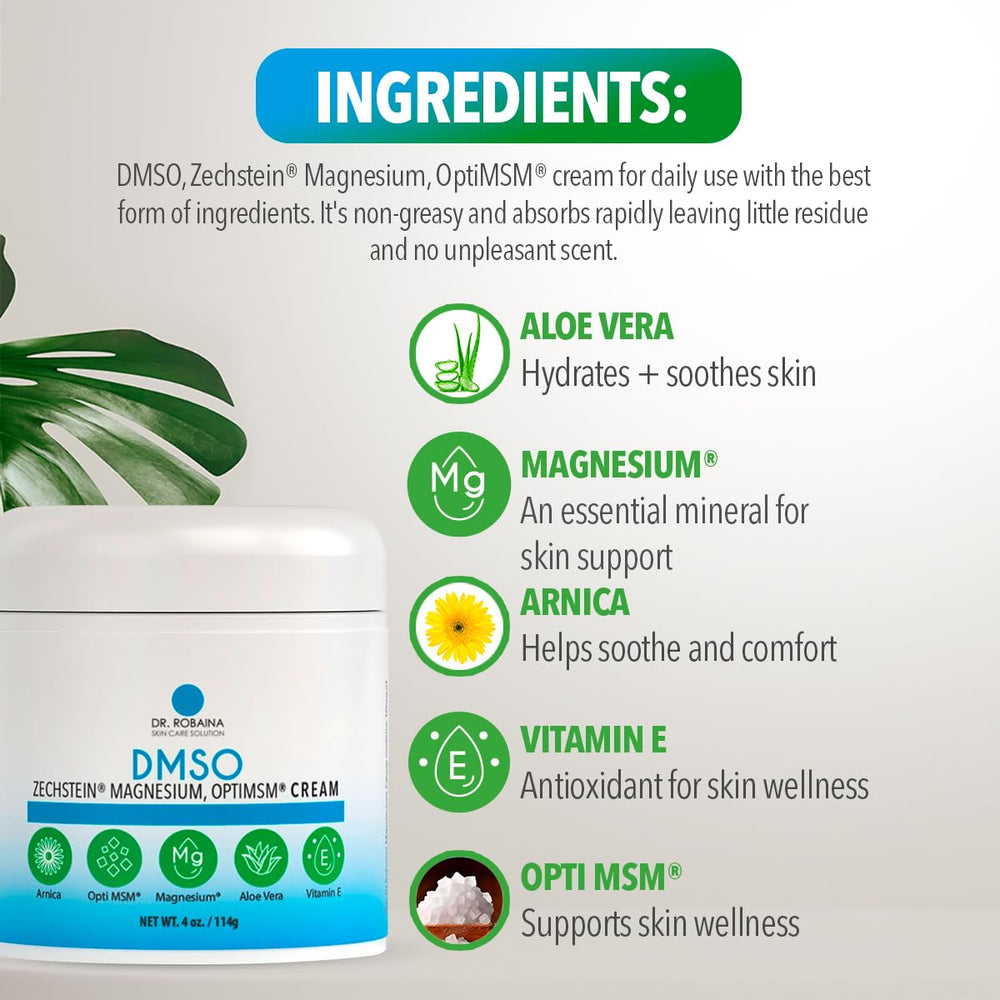 Dr. Robaina DMSO Cream fragrance-free formula blends with other care products.