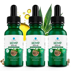 Dr. Robaina Hemp Seed Oil bottle close-up highlighting hydration