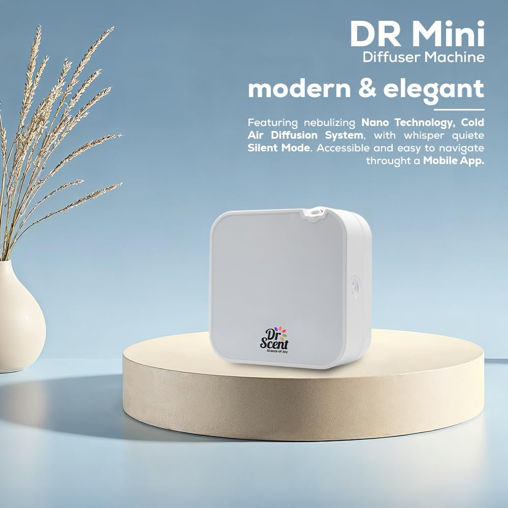 Dr Scent Breeze of Joy Mini Diffuser top view highlights sleek white housing for a clean aesthetic.