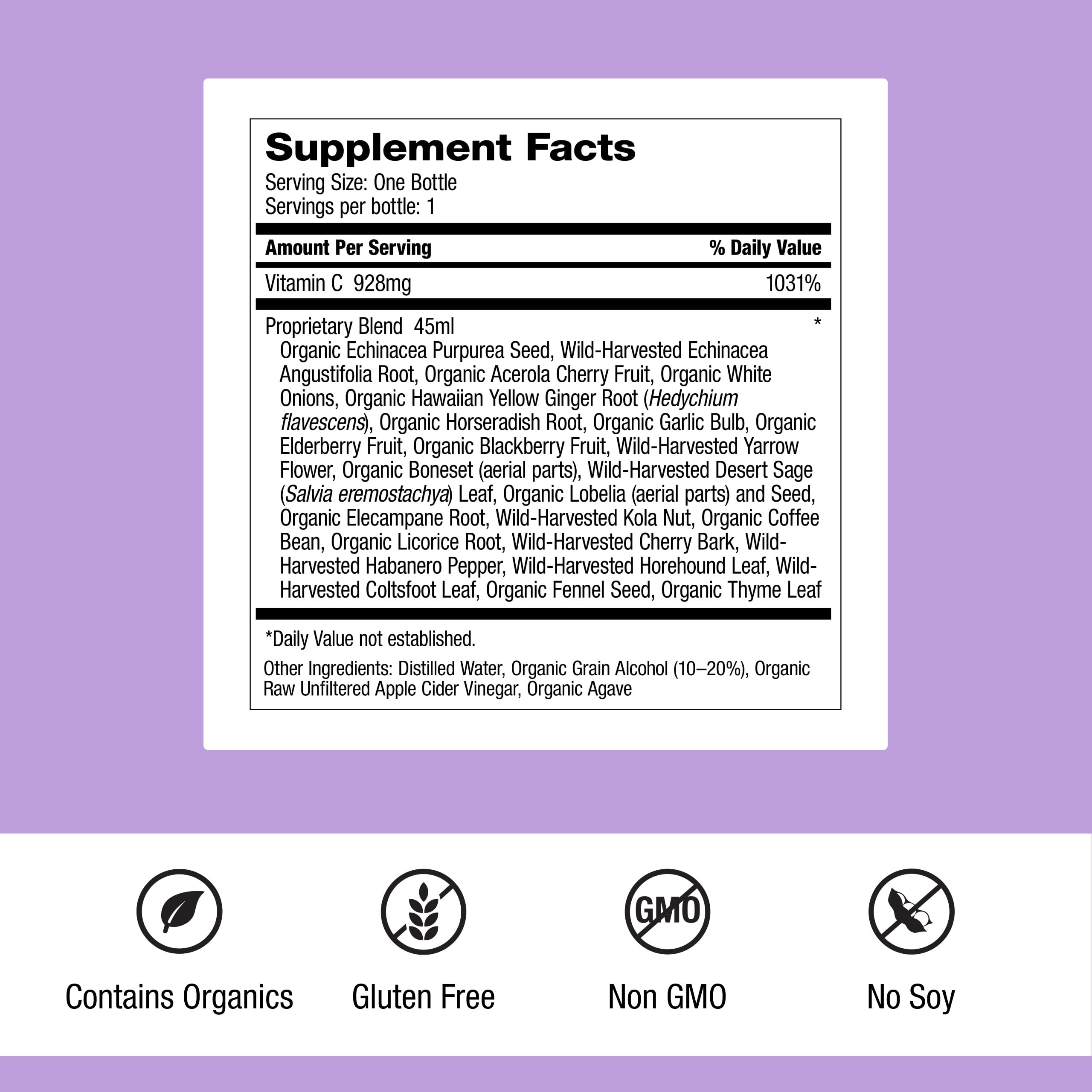 Dr. Schulze's Herbal Shot herbal blend showing potent immune herbs.
