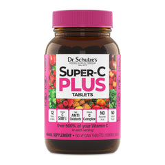 Dr. Schulze's Super-C Plus bottle front shows branding and daily support in the packaging.