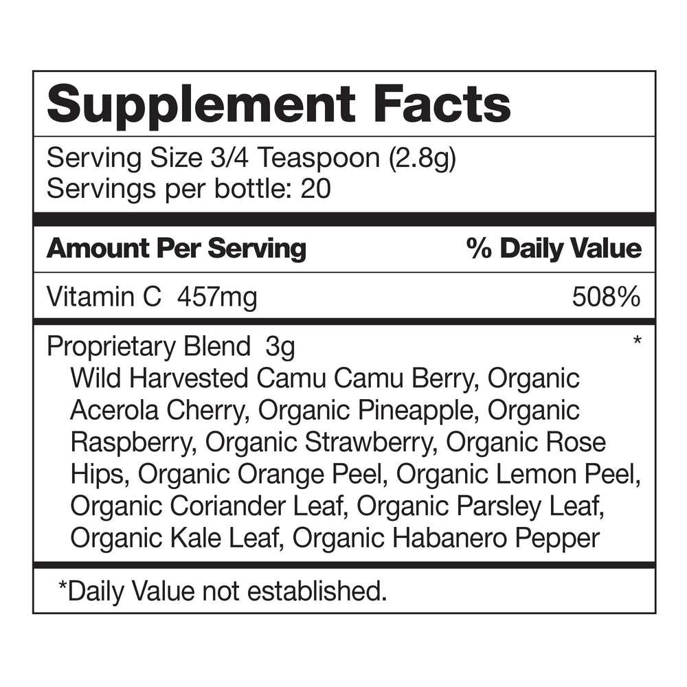 Front view of Dr. Schulze's Super-C Plus 2 oz jar packaging for on-the-go wellness.