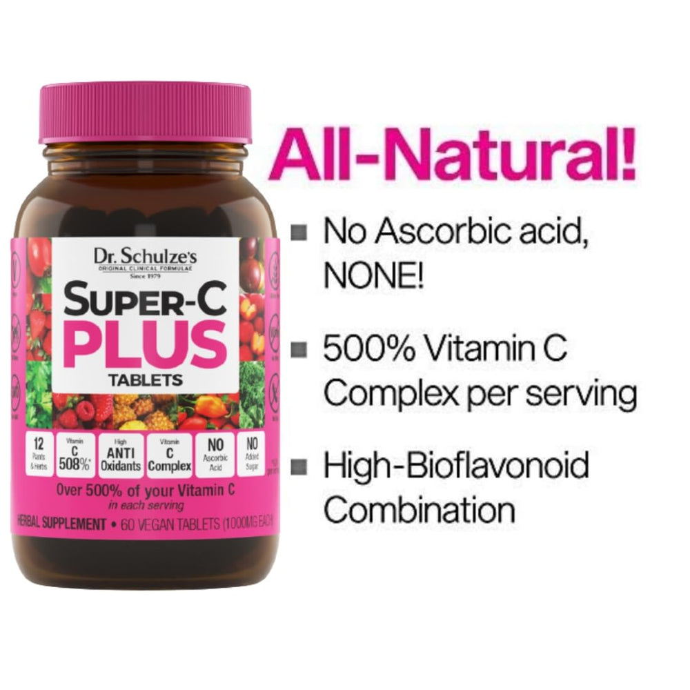 Tablets dispensing to illustrate easy daily chew routine with Dr. Schulze's Super-C Plus.