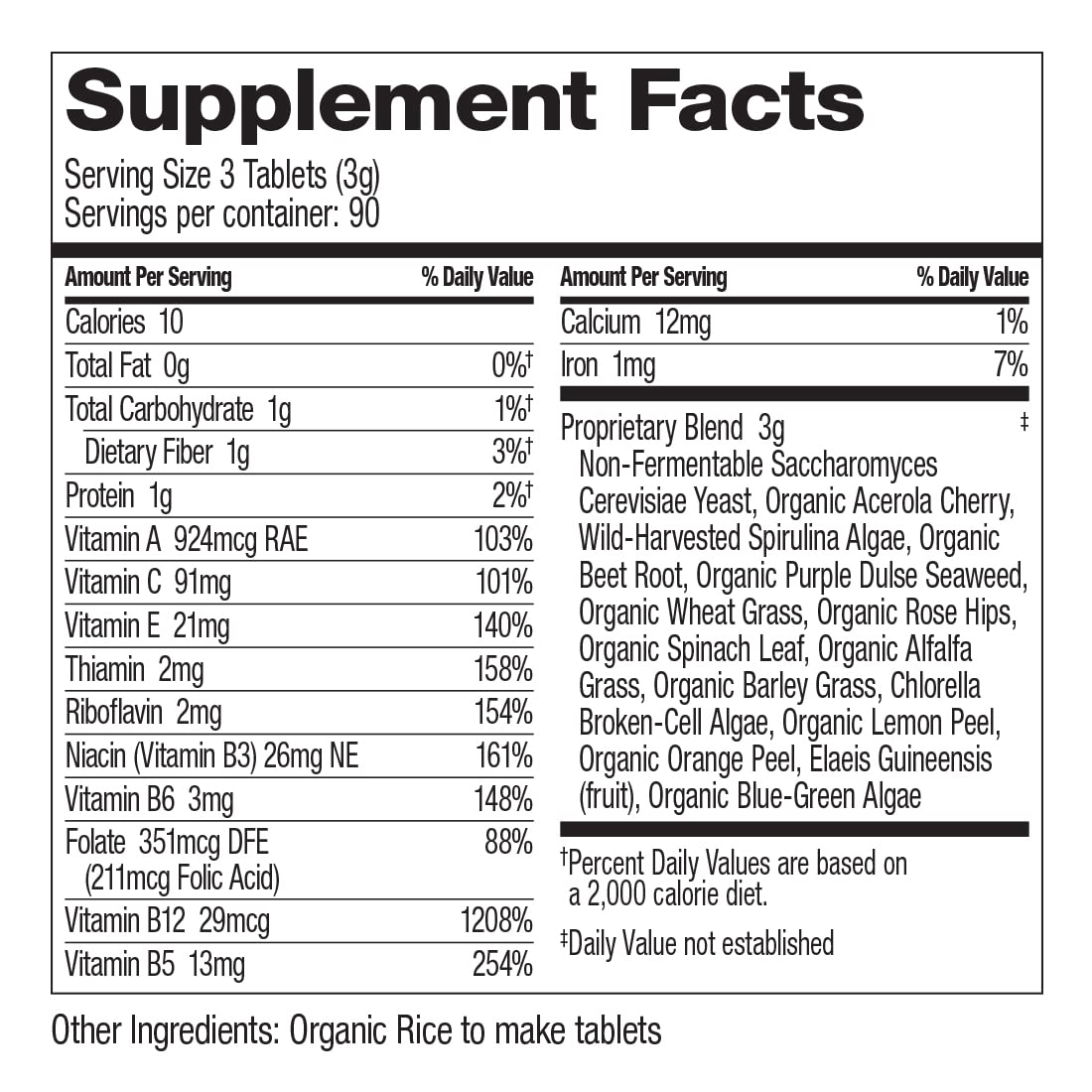Dr. Schulze's SuperFood 100 vegan and gluten-free icons on label