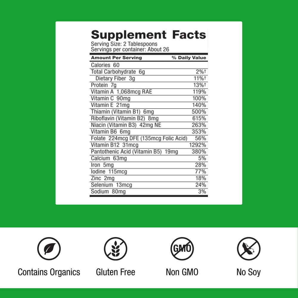 Dr. Schulze's SuperFood Plus tub close-up highlighting plant-based nutrition