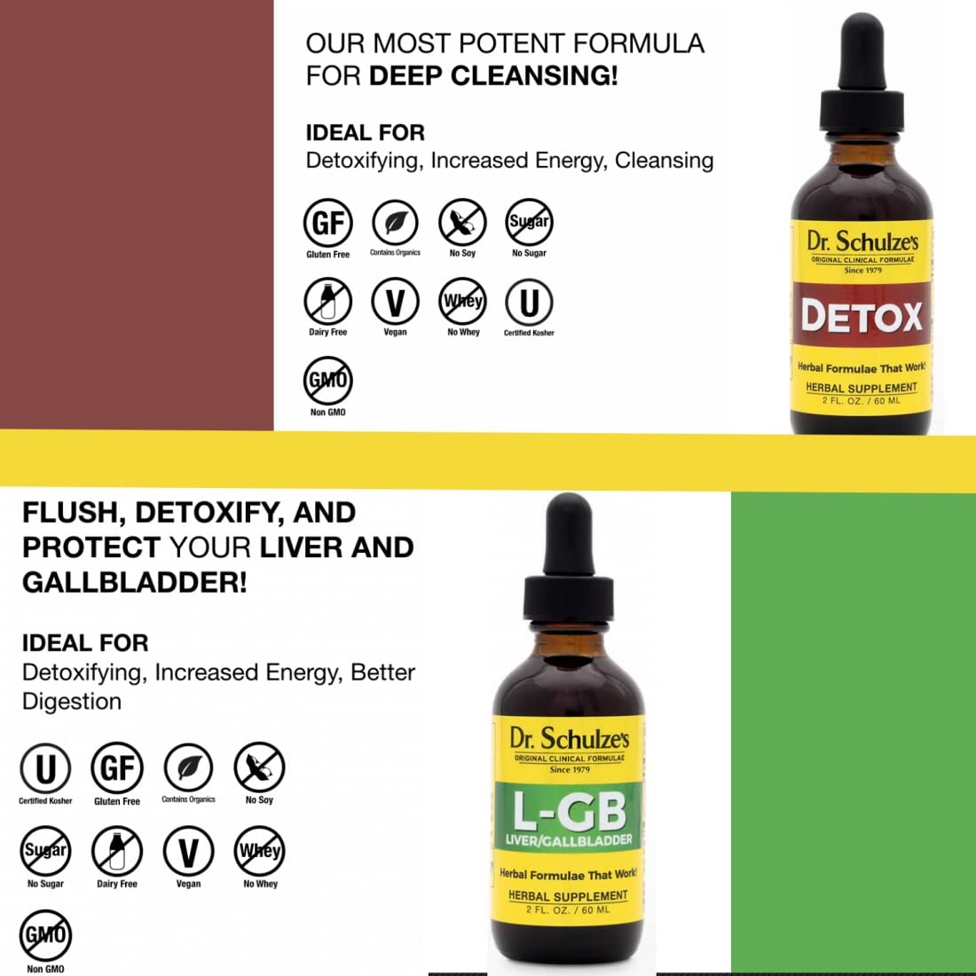 Dr. Schulze's wild harvested herbs highlight purity.