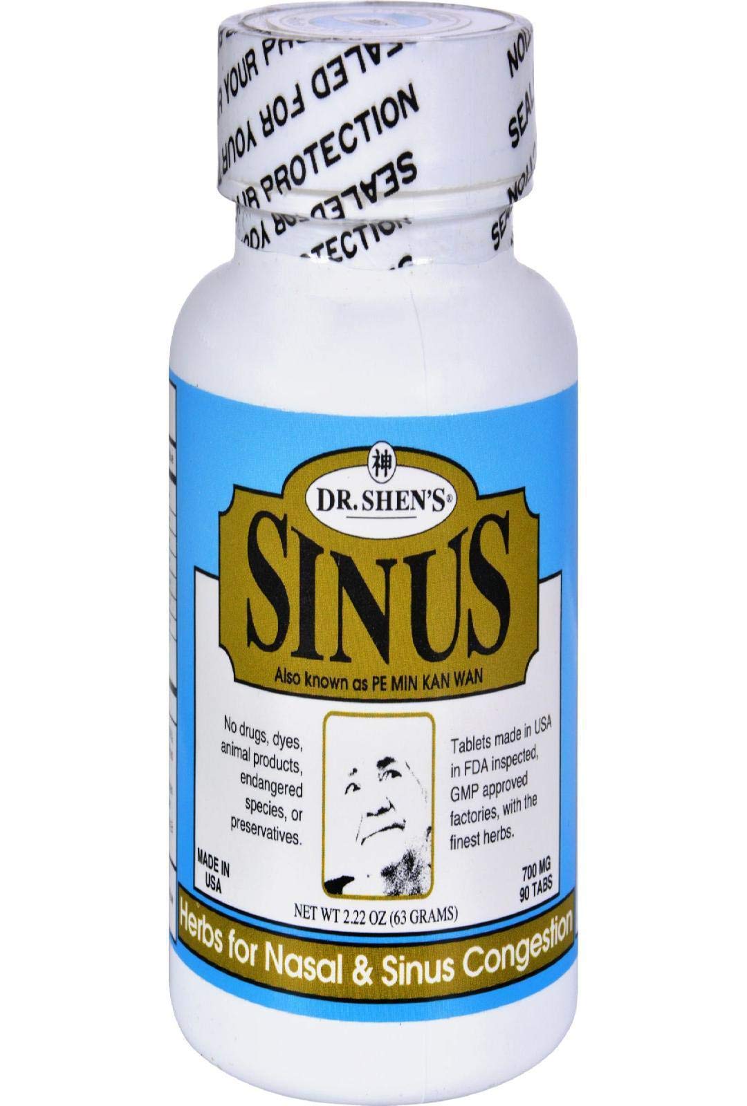 Dr. Shen's Sinus bottle packaging highlighting the herbal formula for nasal support.