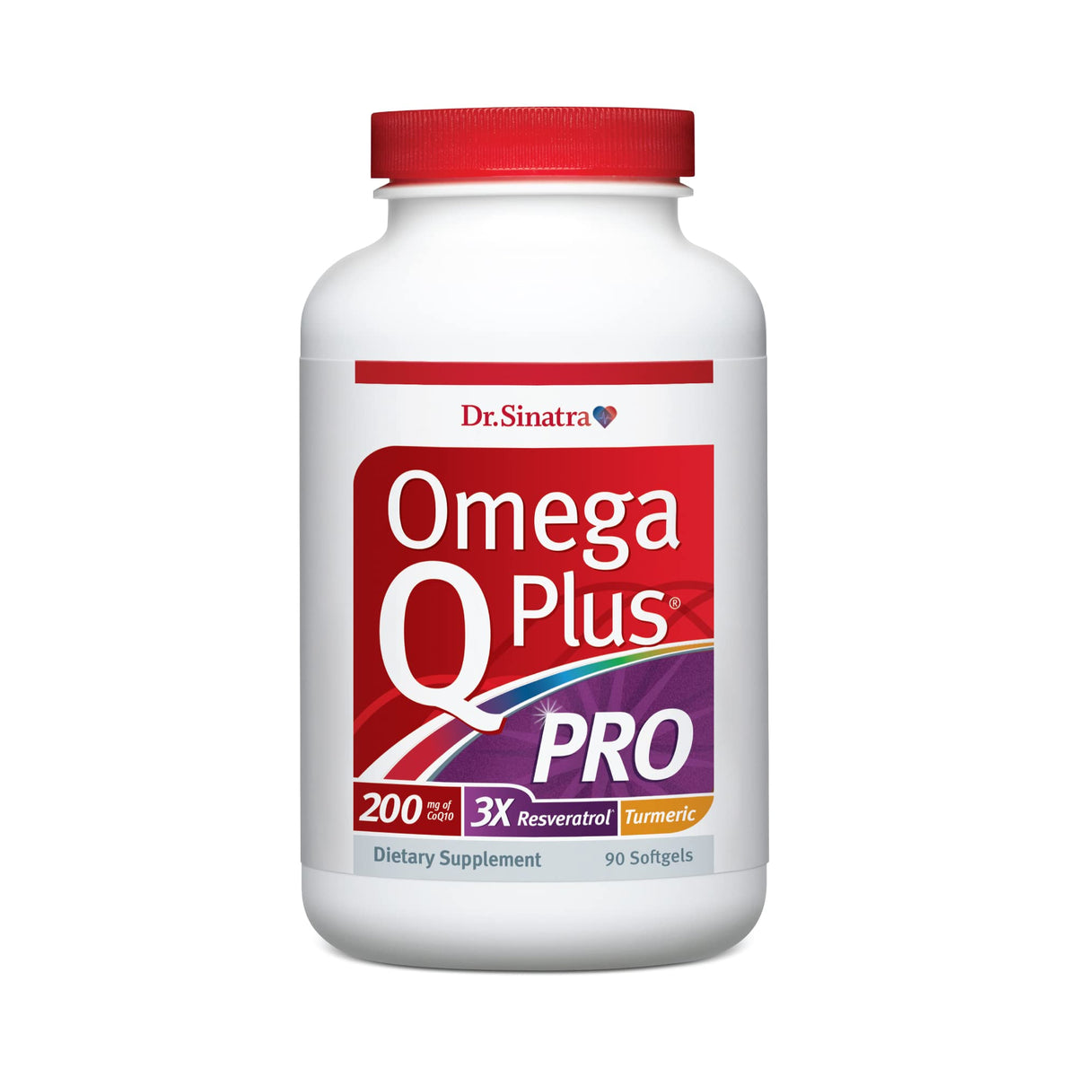 Dr. Sinatra Omega Q Plus PRO bottle front showing professional-strength cardiovascular support for daily vitality.