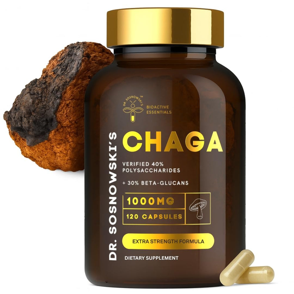 Dr Sosnowski's BioActive Chaga bottle for convenient daily immune support