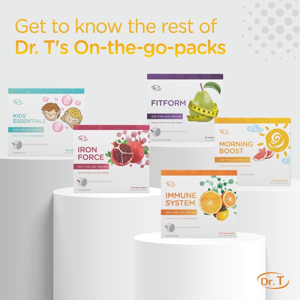Dr. T Morning Boost portable single-serve packs for busy mornings