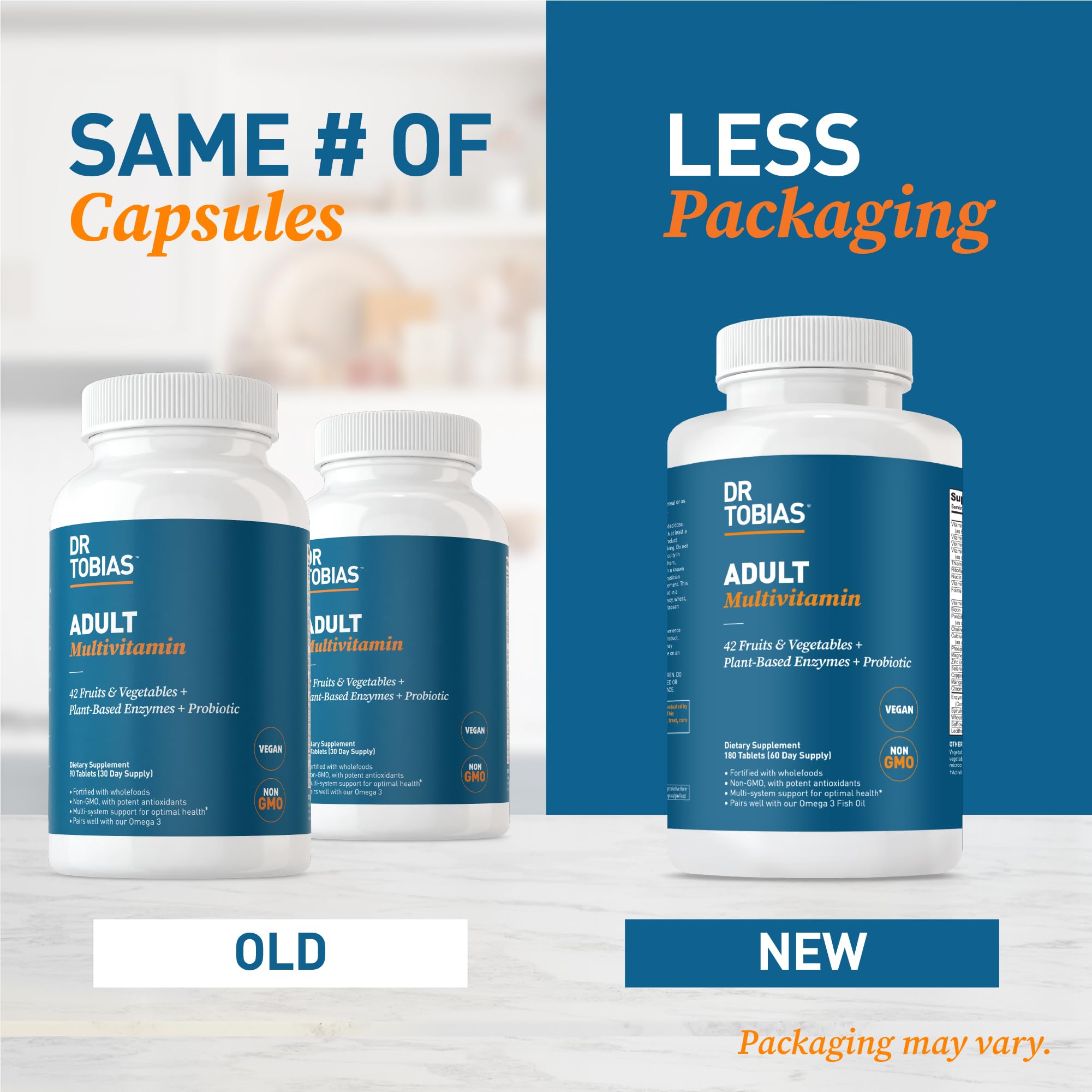 Dr. Tobias multivitamin beside probiotics suggesting gut health support