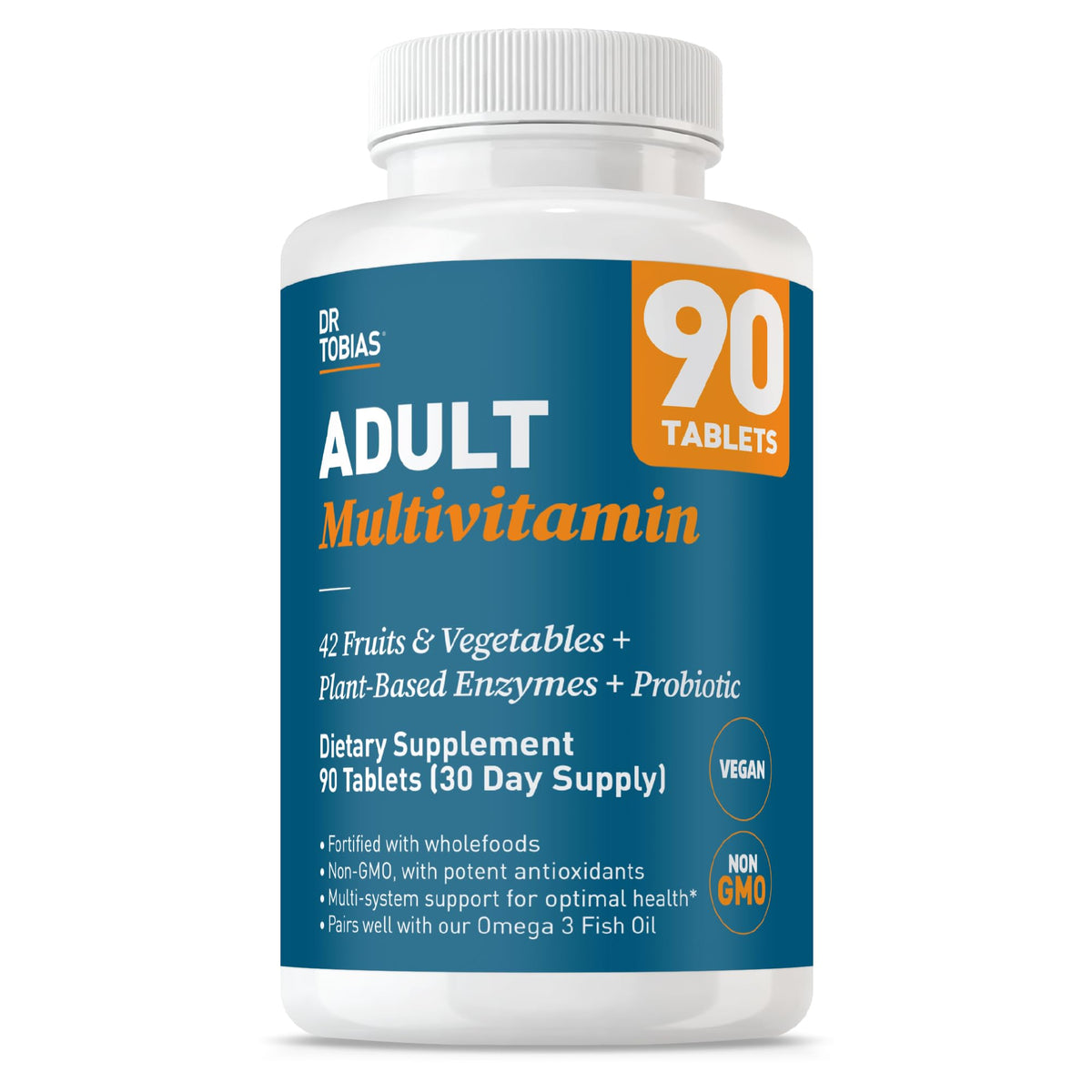 Dr. Tobias adult multivitamin bottle for daily immune support and overall wellness.
