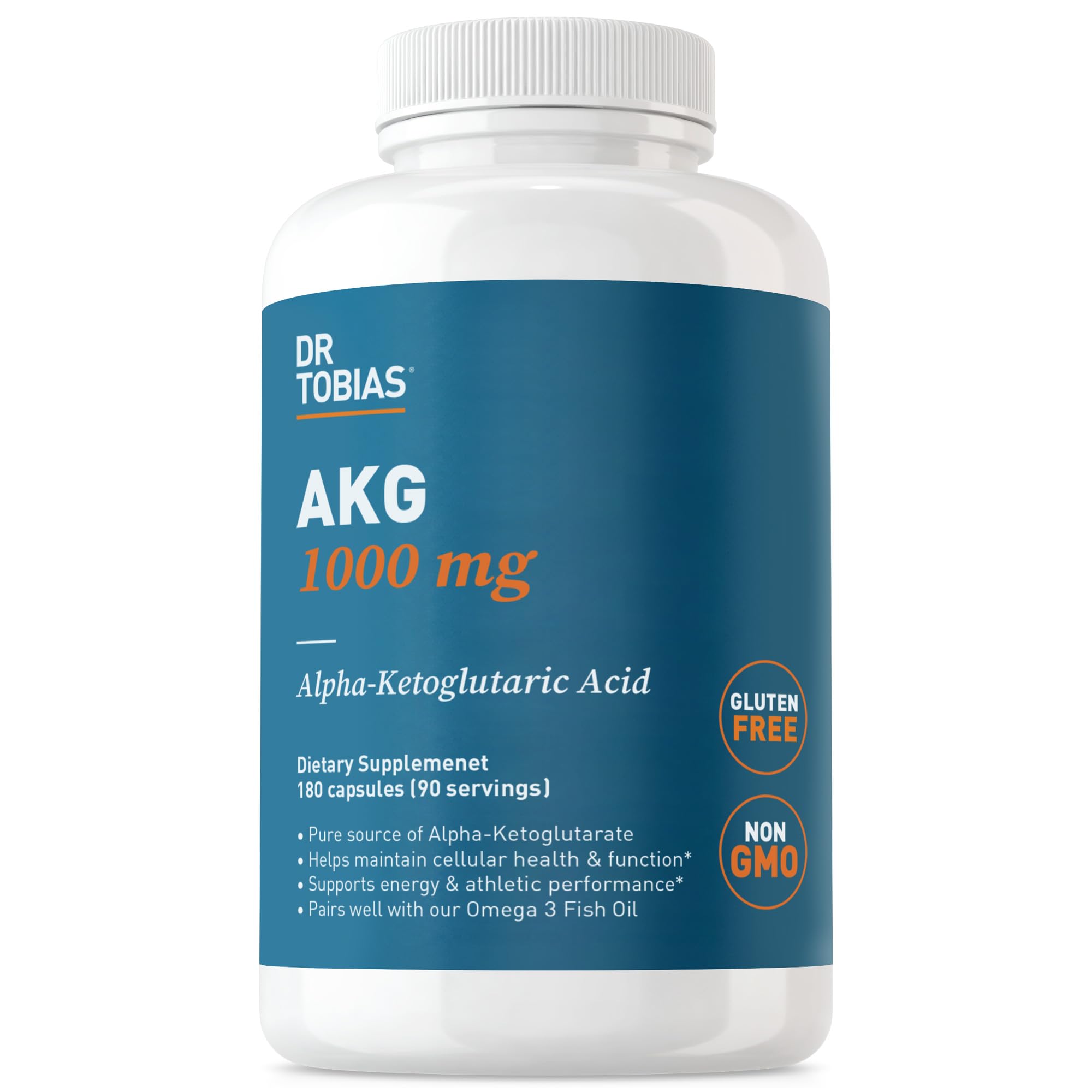Dr. Tobias AKG 1000mg bottle with capsules for daily energy support