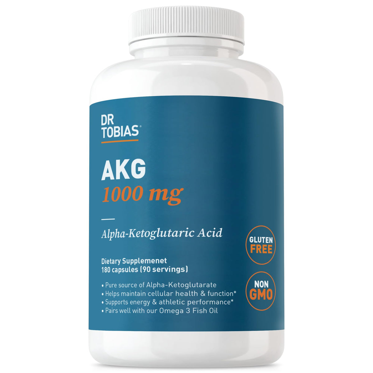 Dr. Tobias AKG 1000mg bottle with capsules for daily energy support