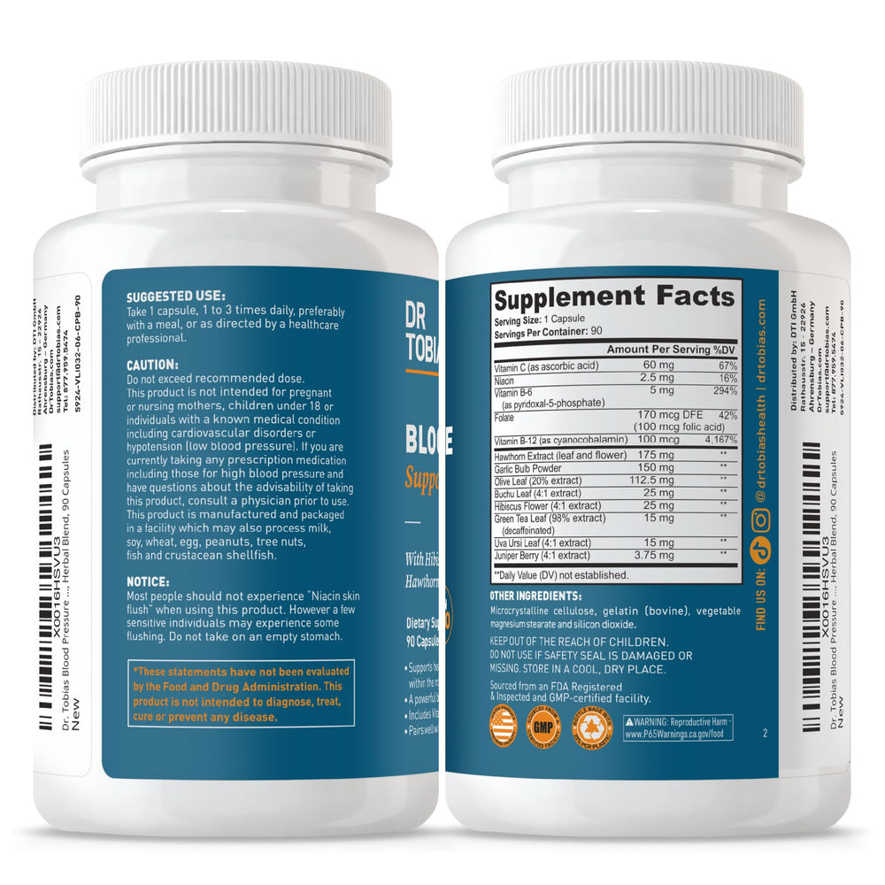Dr. Tobias Blood Pressure Support capsules provide easy daily dosing.
