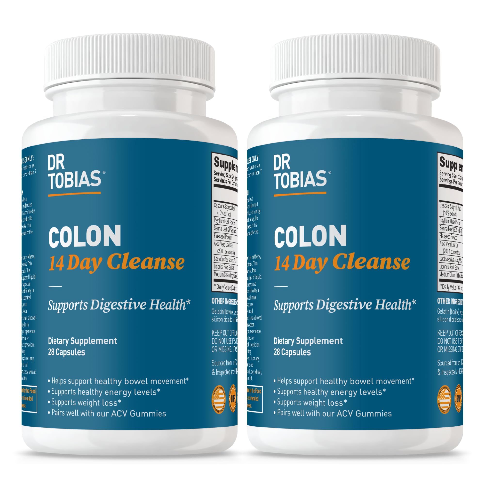 Dr. Tobias Colon Cleanse bottle front view for digestive support and regularity.