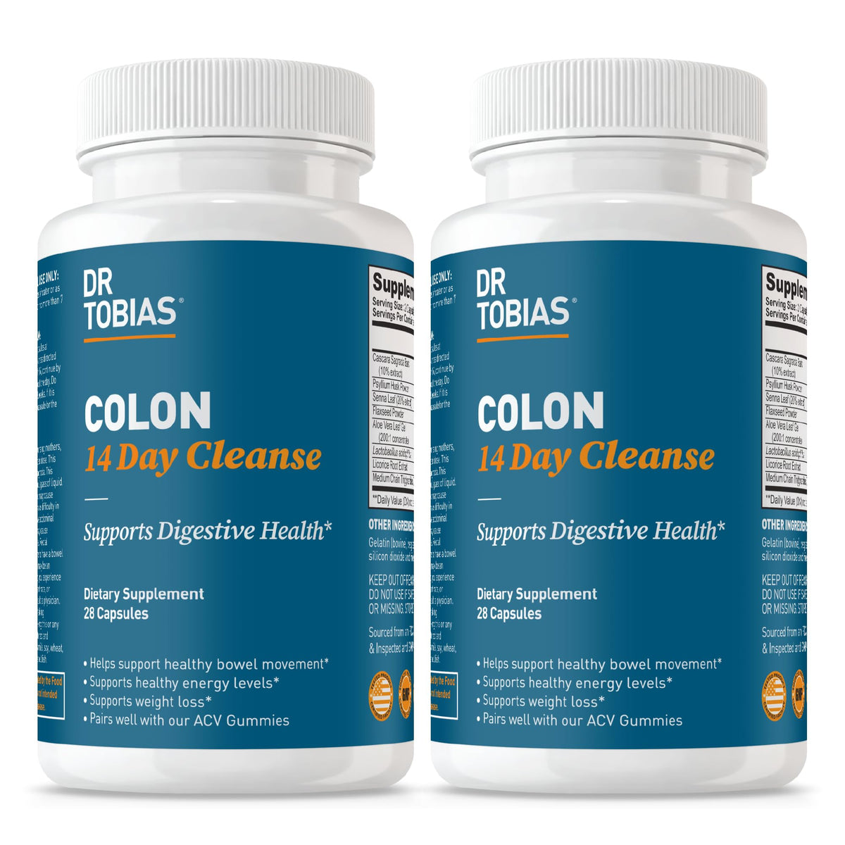 Dr. Tobias Colon Cleanse bottle front view for digestive support and regularity.