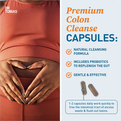 Dr. Tobias Colon Cleanse packaging closeup highlights non-GMO formula.