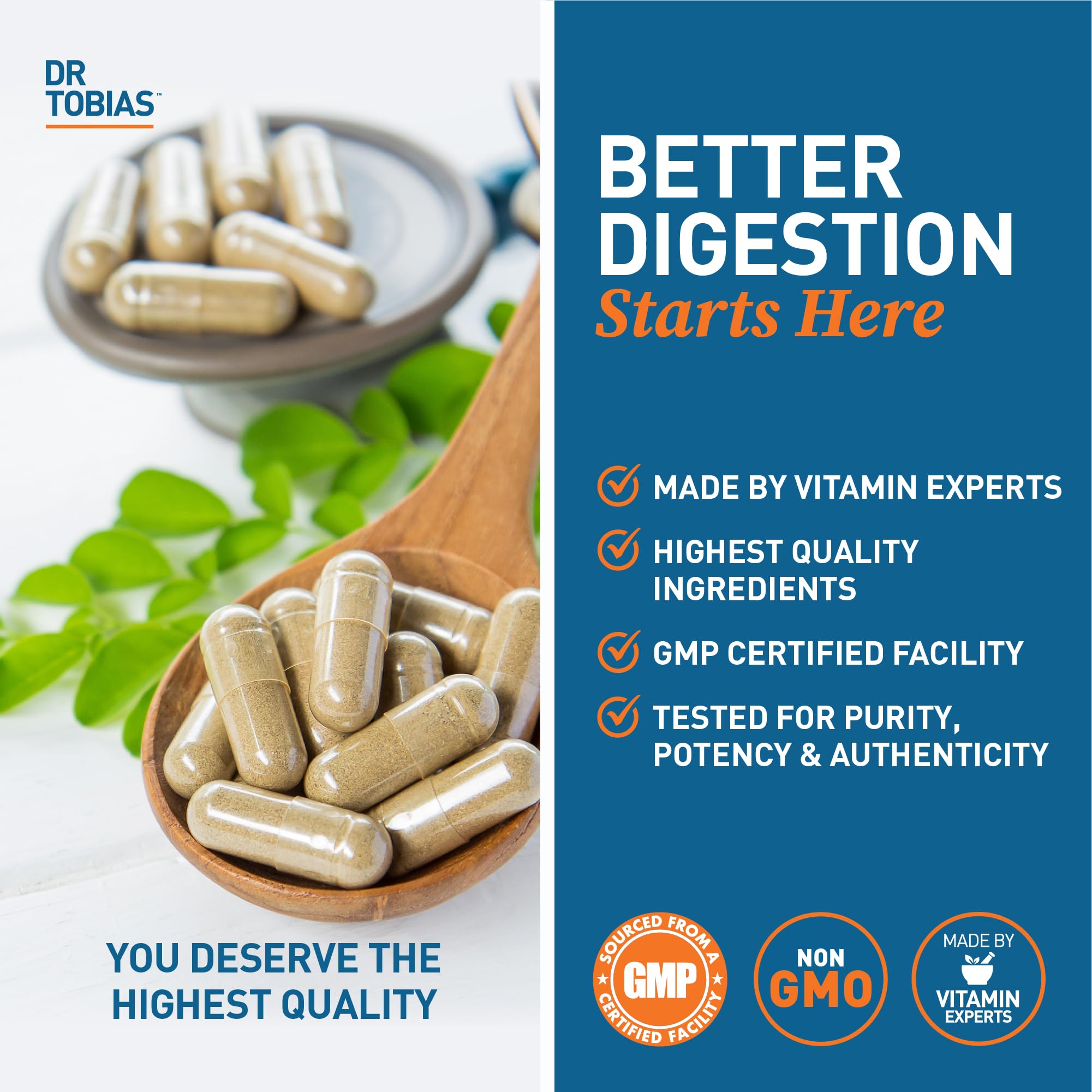 Capsules inside view of Dr. Tobias Digestive Enzymes plant-based blend