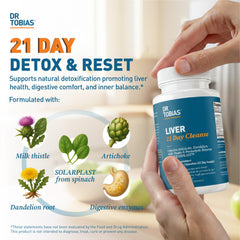 Dr. Tobias Liver 21 Day Cleanse capsules illustrating a simple daily routine for gentle liver support