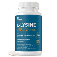 Dr. Tobias L-Lysine 500 mg tablets front view for daily wellness.