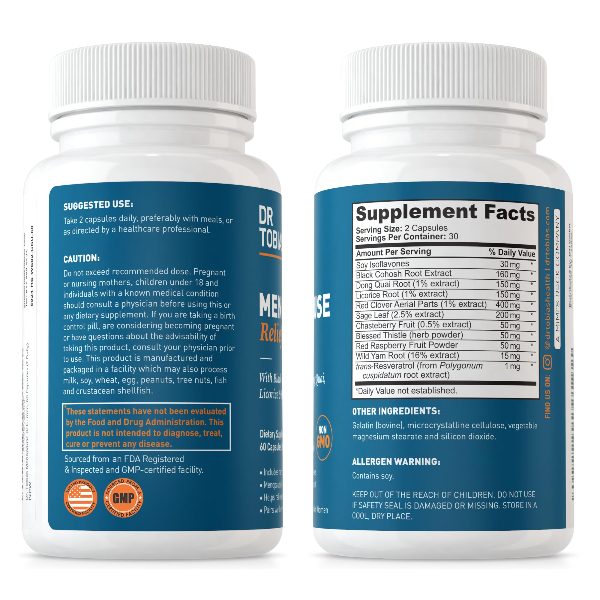 Dr. Tobias Menopause Relief ingredients icons focusing on hormonal balance