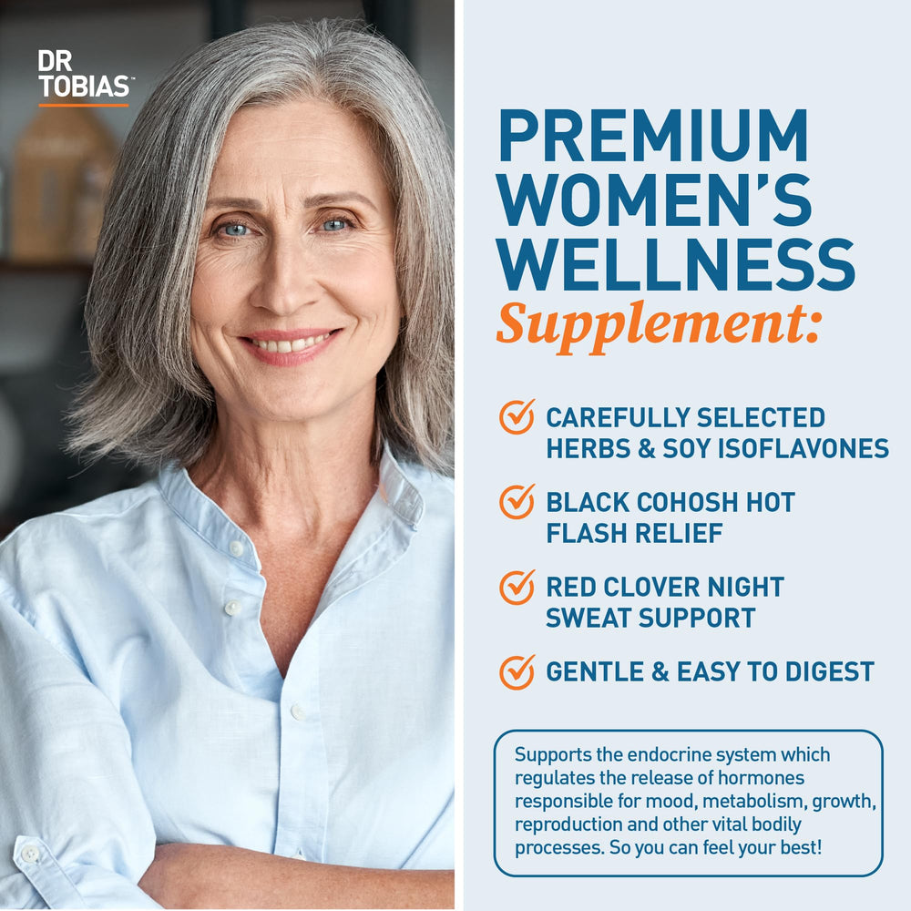 Dr. Tobias Menopause Relief serving suggestion with glass of water