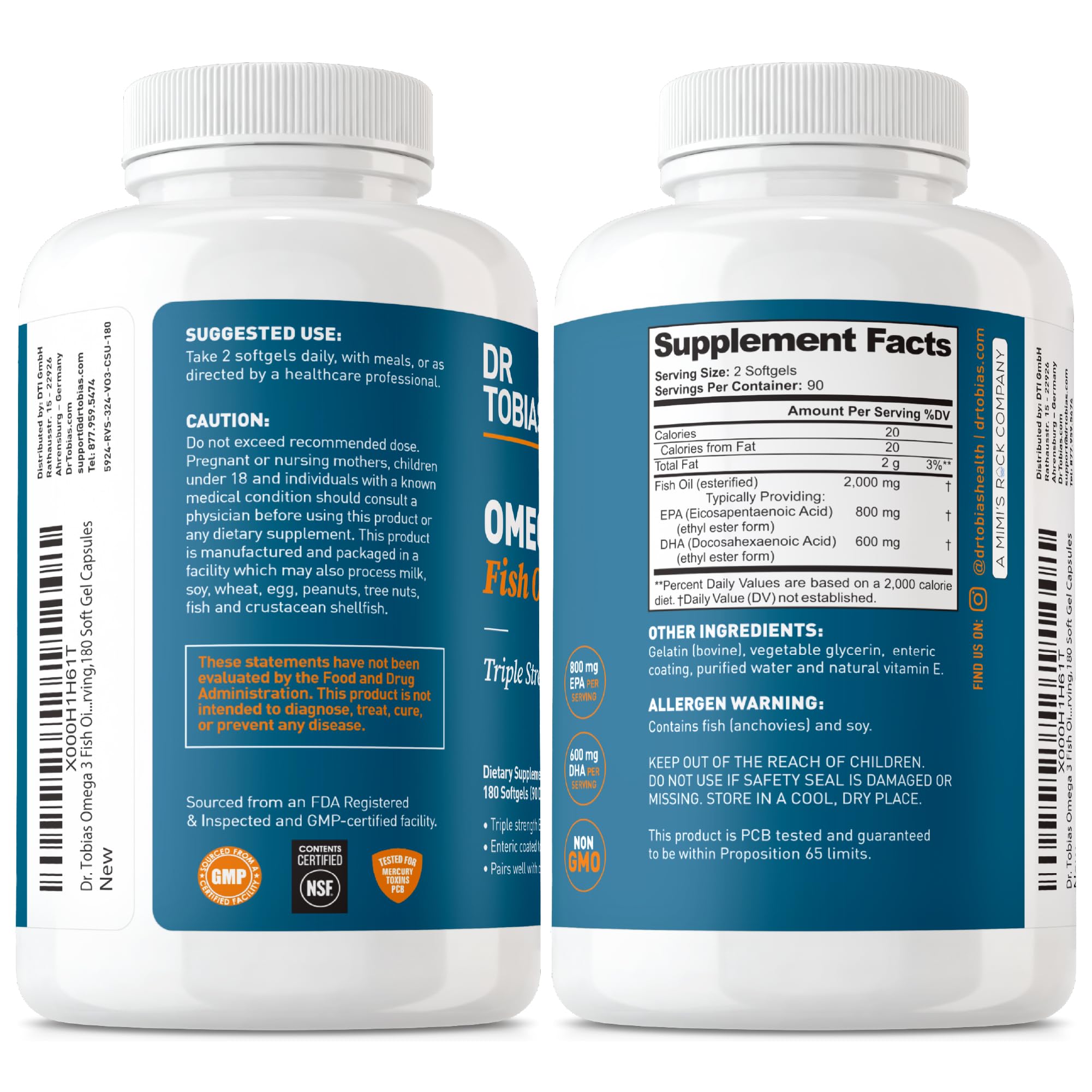 Soy allergen note on Dr. Tobias Omega3 packaging